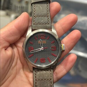 Hugo boss Beige Brown leather blue face men watch